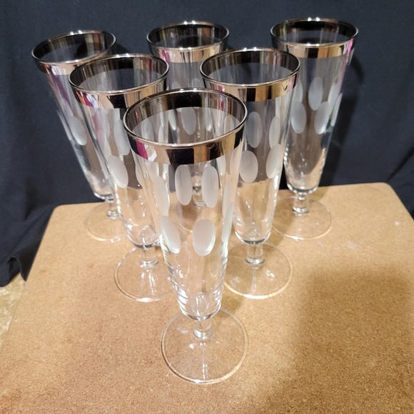 Dorothy Thorpe Set of 5 Pilsner Glasses Silver Band Etched Circles MCM Barware - Picture 4 of 13